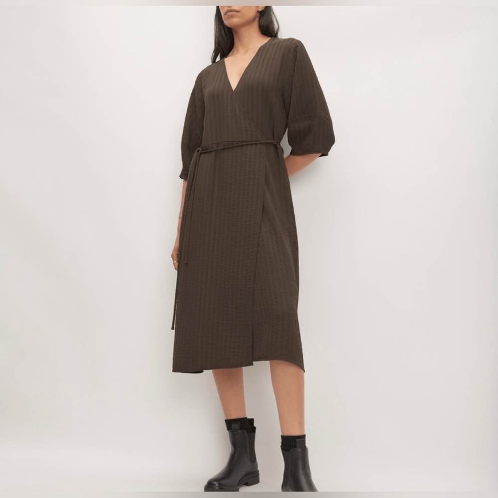 Everlane Olive Brown Wrap Midi Dress